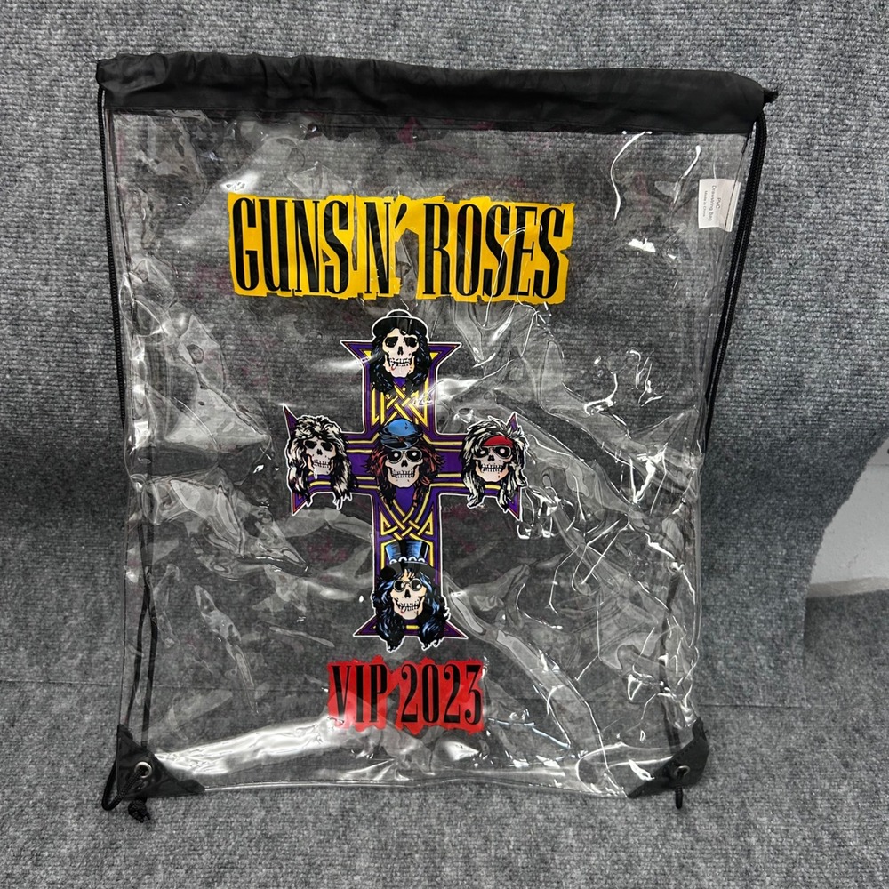 Guns N Roses VIP 2023 Tour Clear PVC Drawstring Bag Stadium Approved Cross Logo